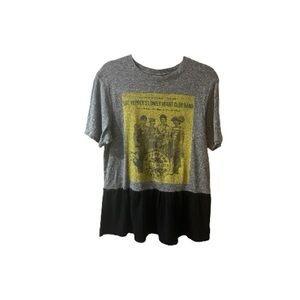 One if a kind Upcycled Grey Beatles Graphic Tee with Yellow Band Print 20X29